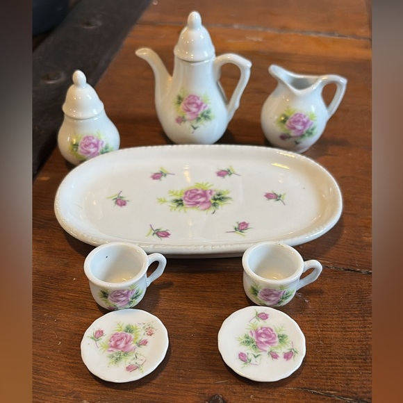 Vintage Royal Norfolk Miniature Tea Set Purple Rose Mini Doll House 10pc - Picture 2 of 4